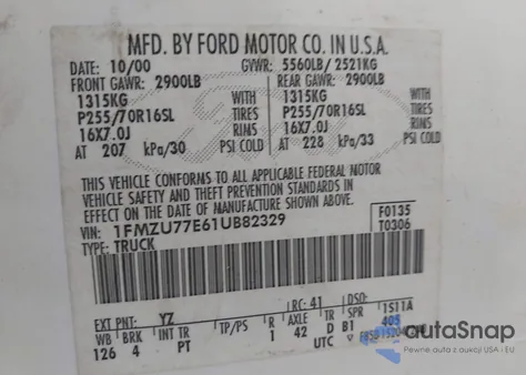 2001 Ford Explorer Sport Trac из США, поврежденный, VIN 1FMZU77E61UB82329